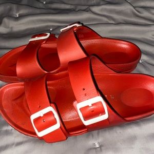 Red Teva Birkenstock.